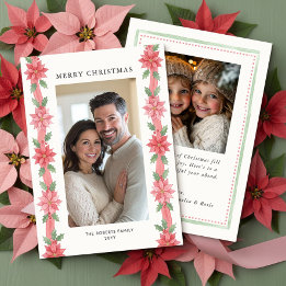Cartes Pour Fêtes Annuelles Couronne de Noël ruban photo poinsettia rose