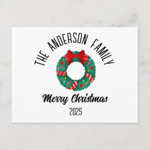 Cartes Pour Fêtes Annuelles Couronne de Noël Ruban Rouge Lumières Nom Personna