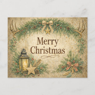 Cartes Pour Fêtes Annuelles Couronne de Noël rustique en bois de cerf