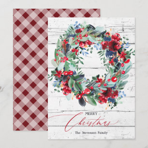 Cartes Pour Fêtes Annuelles Couronne de Noël rustique en bois rouge floral
