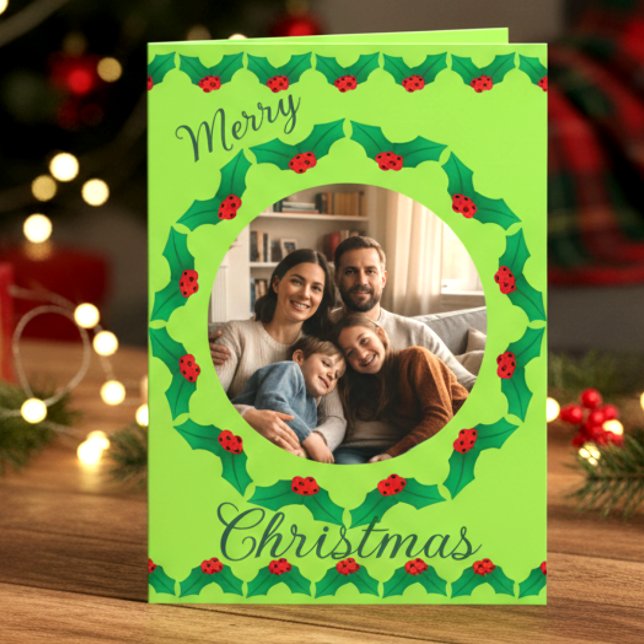 Cartes Pour Fêtes Annuelles Couronne de Noël Sage Photo (If you love warm holiday moments, this card is calling your name. Add your photo, tweak the message.)