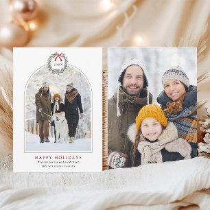Cartes Pour Fêtes Annuelles Couronne de Noël simple arquée Famille 2 Photos