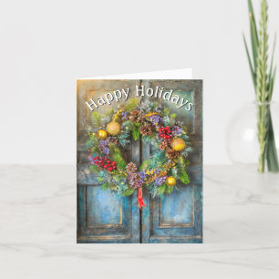 Cartes Pour Fêtes Annuelles Couronne de Noël sur la vieille porte
