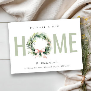 Cartes Pour Fêtes Annuelles Couronne de Noël verte blush Annonce d'une nouvell