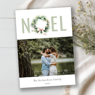 Cartes Pour Fêtes Annuelles Couronne de Noël verte blush douce Noel Photo