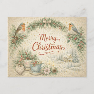 Cartes Pour Fêtes Annuelles Couronne de Noël vintage au rouge-gorge
