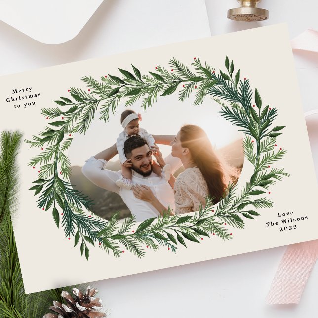 Cartes Pour Fêtes Annuelles couronne de pin de noël élégant photo (Créateur téléchargé)