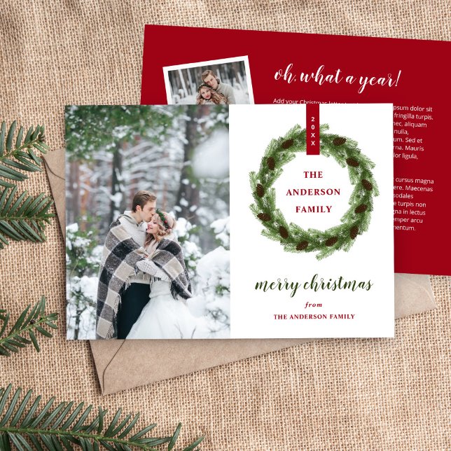 Cartes Pour Fêtes Annuelles Couronne de pin Joyeux Noël Photo (Créateur téléchargé)