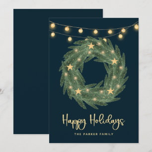 Cartes Pour Fêtes Annuelles Couronne de vacances avec aurore aurifère lumières