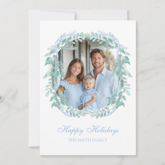 Cartes Pour Fêtes Annuelles Couronne de verdure de Noël bleu clair