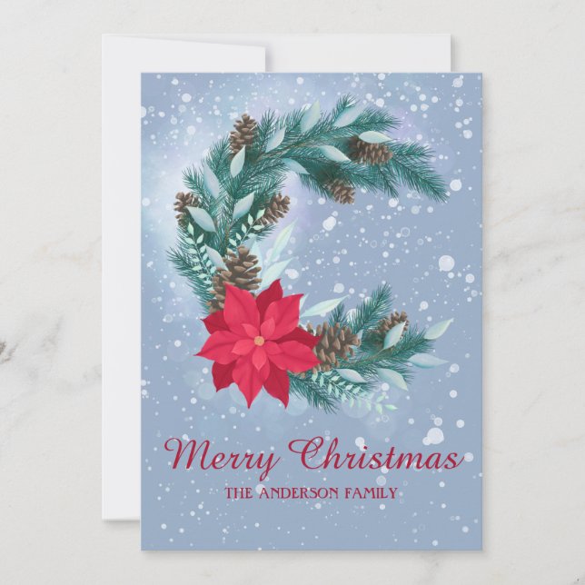 Cartes Pour Fêtes Annuelles Couronne d'hiver, aquarelle, poinsettia, cônes de  (Devant)