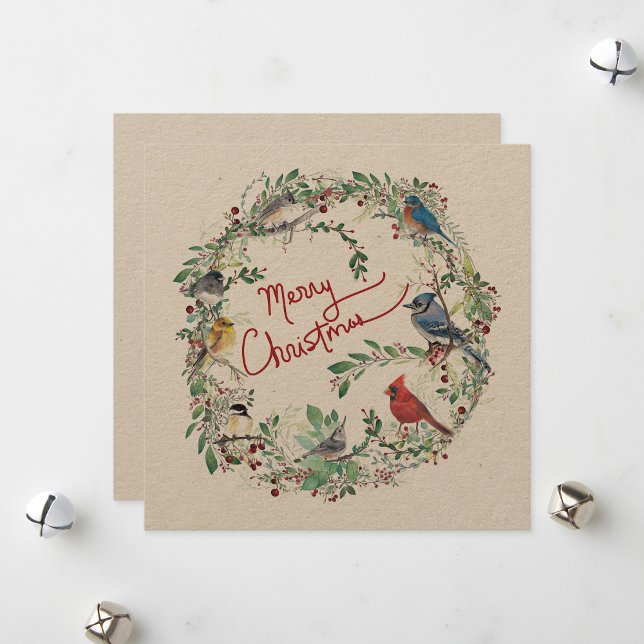 Cartes Pour Fêtes Annuelles Couronne d'oiseaux de fête Joyeux Noël (Holiday Birds Wreath Merry Christmas from Jenn's Emporium. )