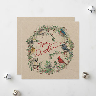 Cartes Pour Fêtes Annuelles Couronne d'oiseaux de fêtes Joyeux Noël