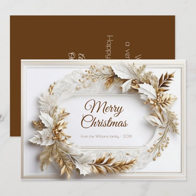 Cartes Pour Fêtes Annuelles Couronne d'or blanc classique (Devant / Derrière)