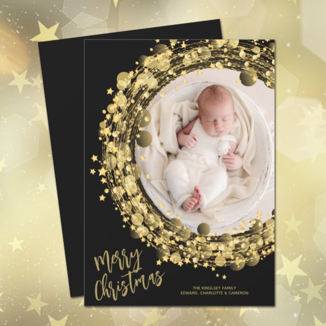 Cartes Pour Fêtes Annuelles Couronne d'or sur Black Merry Christmas Photo (Créateur téléchargé)