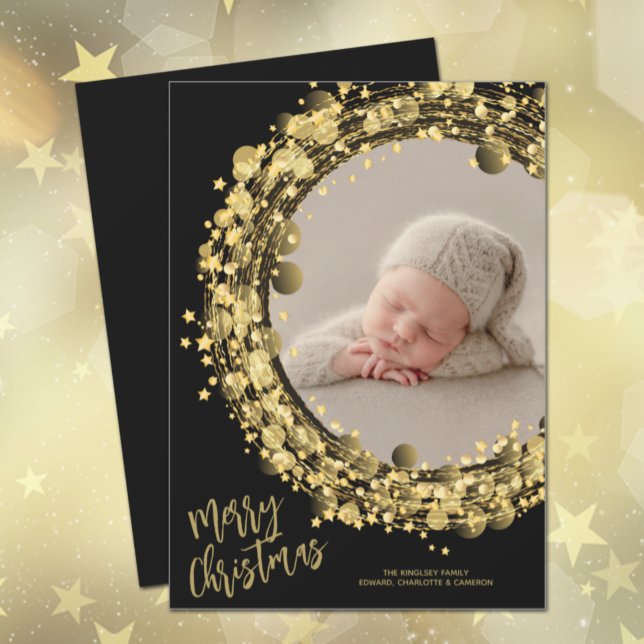 Cartes Pour Fêtes Annuelles Couronne d'or sur Black Merry Christmas Photo (Créateur téléchargé)