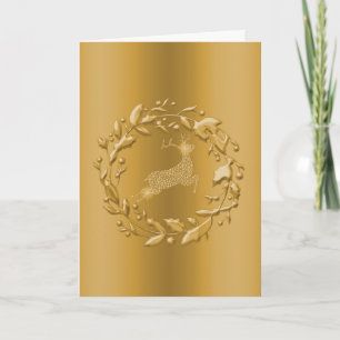 Cartes Pour Fêtes Annuelles Couronne et rennes de Noël d'or