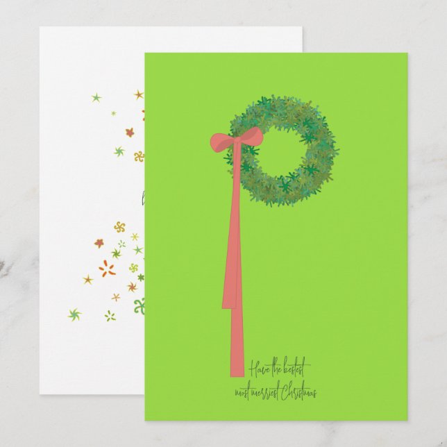 Cartes Pour Fêtes Annuelles Couronne et ruban (Devant / Derrière)