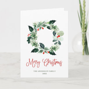Cartes Pour Fêtes Annuelles Couronne festive à baies de houx pour voeux de Noë