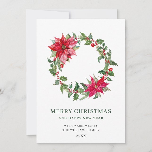 Cartes Pour Fêtes Annuelles Couronne festive de houx à baies Noël (Devant)