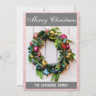 Cartes Pour Fêtes Annuelles Couronne festive de Noël rose gold pailletée