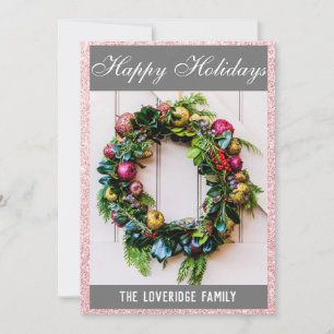 Cartes Pour Fêtes Annuelles Couronne festive Joyeuses Fêtes Rose Gold Pailleté