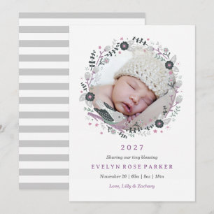 Cartes Pour Fêtes Annuelles Couronne florale de photo Annonce de naissance