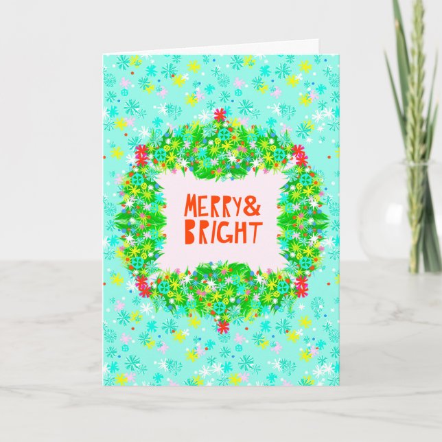 Cartes Pour Fêtes Annuelles Couronne Joyeuse et Lumineuse (Devant)