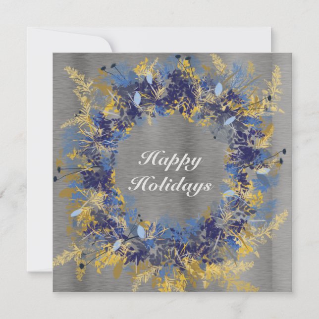 Cartes Pour Fêtes Annuelles Couronne peinte en bleu et en or (Devant)