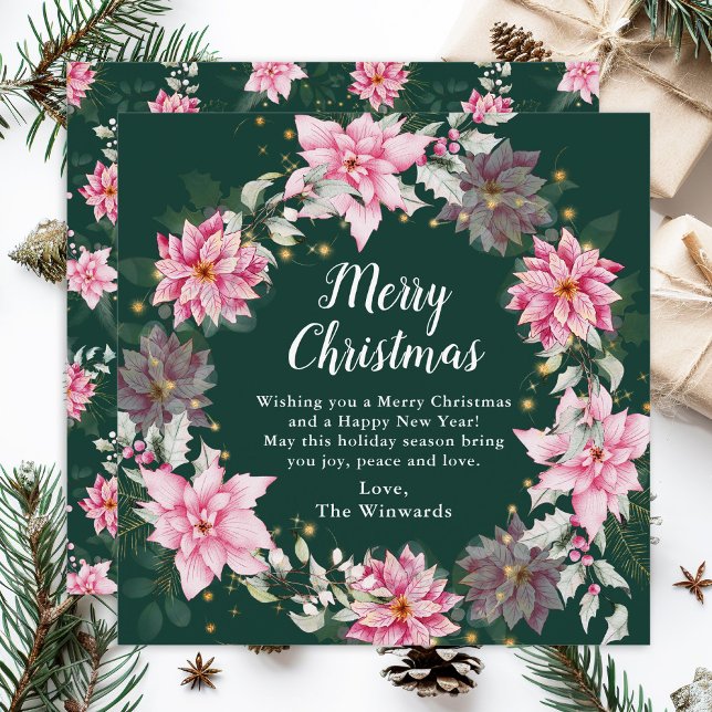 Cartes Pour Fêtes Annuelles Couronne rose Poinsettia Joyeux Noël (Créateur téléchargé)