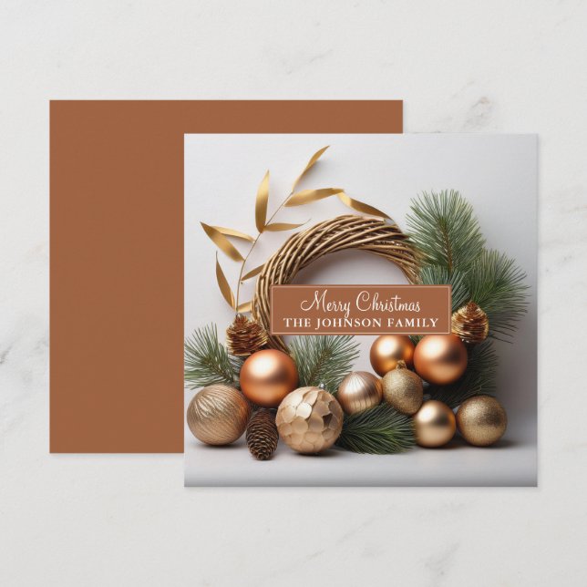 Cartes Pour Fêtes Annuelles Couronne rustique de bois et d'evergreen (Devant / Derrière)