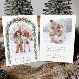 Cartes Pour Fêtes Annuelles Couronne rustique de verdure de Noël Arch Photo Jo