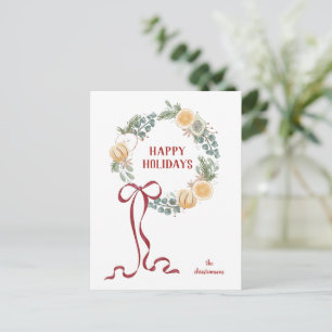Cartes Pour Fêtes Annuelles Couronne saisonnière illustrée Joyeuses Fêtes