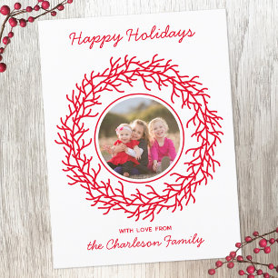 Cartes Pour Fêtes Annuelles Couronne scandinave photo rouge et blanc