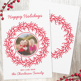 Cartes Pour Fêtes Annuelles Couronne scandinave photo rouge et blanc
