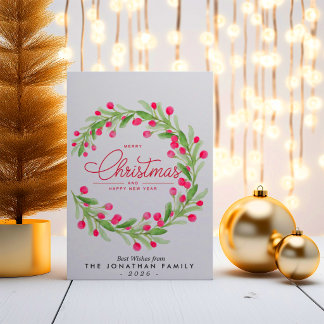 Cartes Pour Fêtes Annuelles Couronne végétale botanique à l'aquarelle