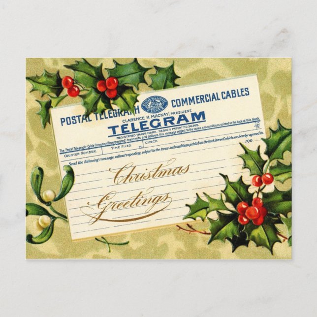 Cartes Pour Fêtes Annuelles Courrier de télégramme de salutations de Noël (Devant)