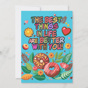 Cartes Pour Fêtes Annuelles Cours de la Saint-Valentin Boho Donuts et Fleurs