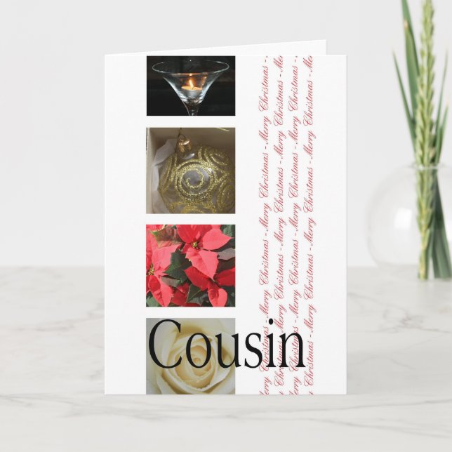 Cartes Pour Fêtes Annuelles Cousin Noël rouge, noir & blanc Collage d'hiver (Devant)