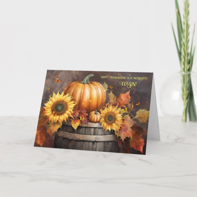 Cartes Pour Fêtes Annuelles Cousin Thanksgiving Day avec Sunflower Citrouilles (Devant)