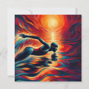 Cartes Pour Fêtes Annuelles Coussin d'art nageur Abstrait, Cadeau de natation,