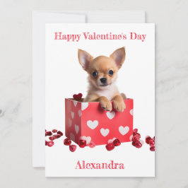 Cartes Pour Fêtes Annuelles Coutume Chihuahua Pup Coeurs blancs sur boîte Vale