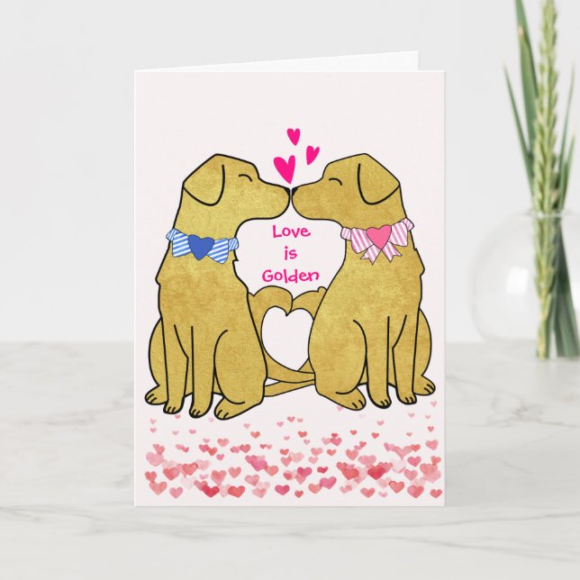 Cartes Pour Fêtes Annuelles Coutume Golden Retrievers Kisser Valentine (Devant)