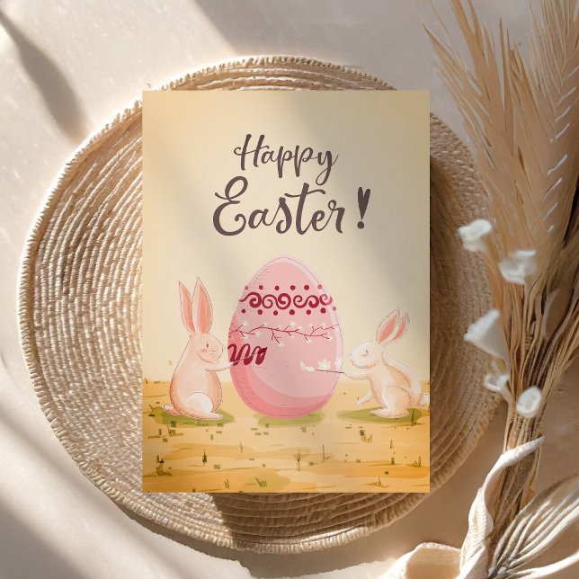 Cartes Pour Fêtes Annuelles Coutume Joyeux lapins de Pâques Peinture Oeuf Rose (Créateur téléchargé)
