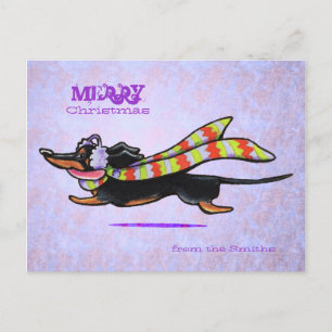 Cartes Pour Fêtes Annuelles Coutume rayée de Noël d'écharpe d'hiver de teckel