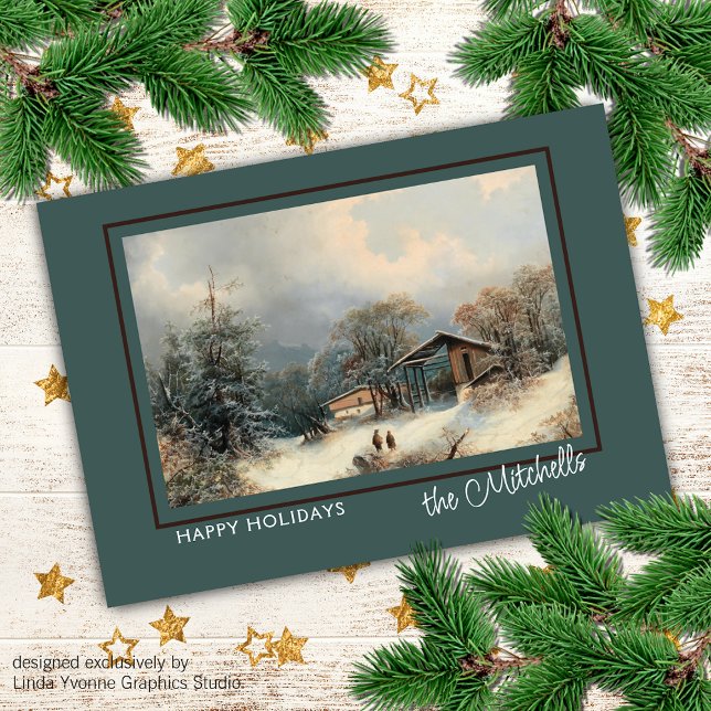 Cartes Pour Fêtes Annuelles Coutume Romantique Hiver Paysage Peinture à l'huil (Créateur téléchargé)