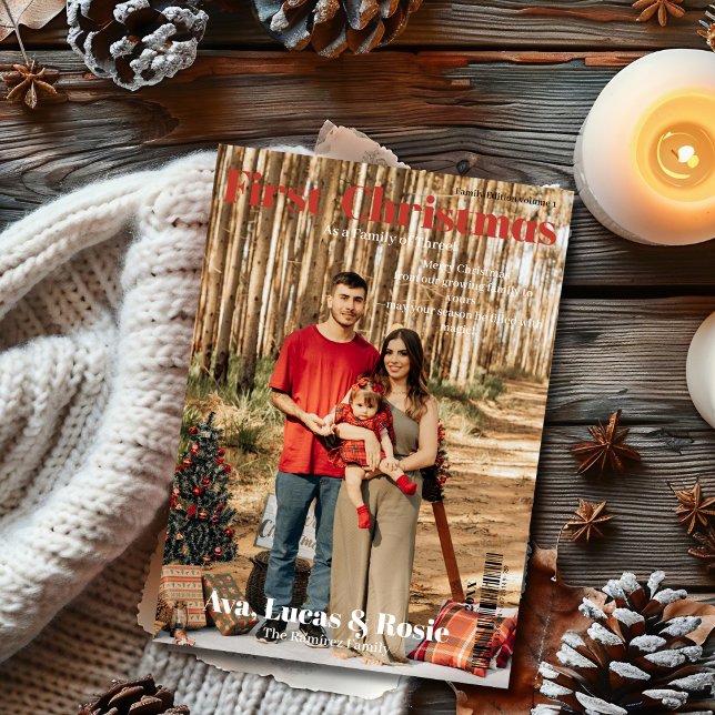 Cartes Pour Fêtes Annuelles Couverture du magazine Premier Noël en famille en  (Magazine Cover First Christmas as a Growing family Holiday Card)