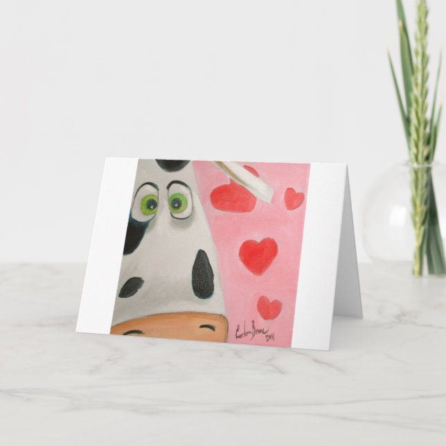 Cartes Pour Fêtes Annuelles Cow face hearts cute Valentines picture (Devant)