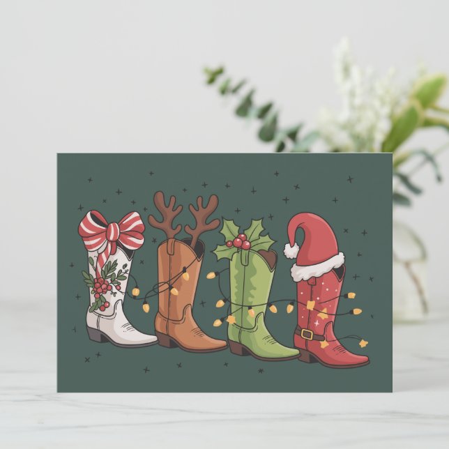 Cartes Pour Fêtes Annuelles Cowboy Boot Noël Western Cowgirl Pays Noël (Debout devant)