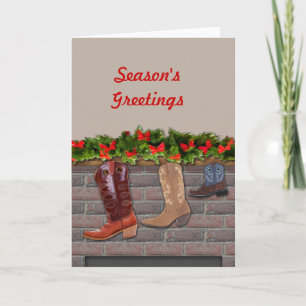 Cartes Pour Fêtes Annuelles Cowboy Boot Stockings près de la cheminée